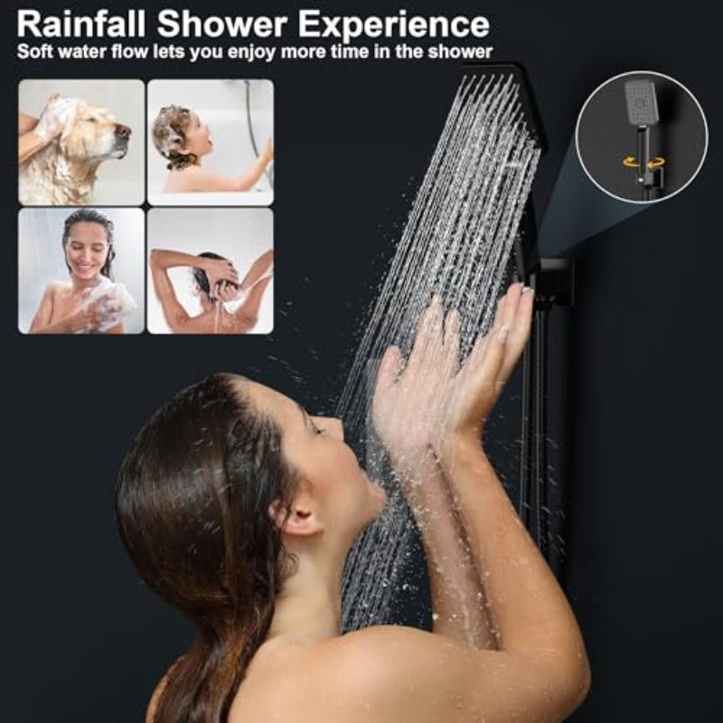Rain Shower System 0IN Modern Brass Faucet Set With Vae and Diverter Shower Mixer With Handheld High Prure Square Rainf Shower Vae 0'' W Mount Matte Black