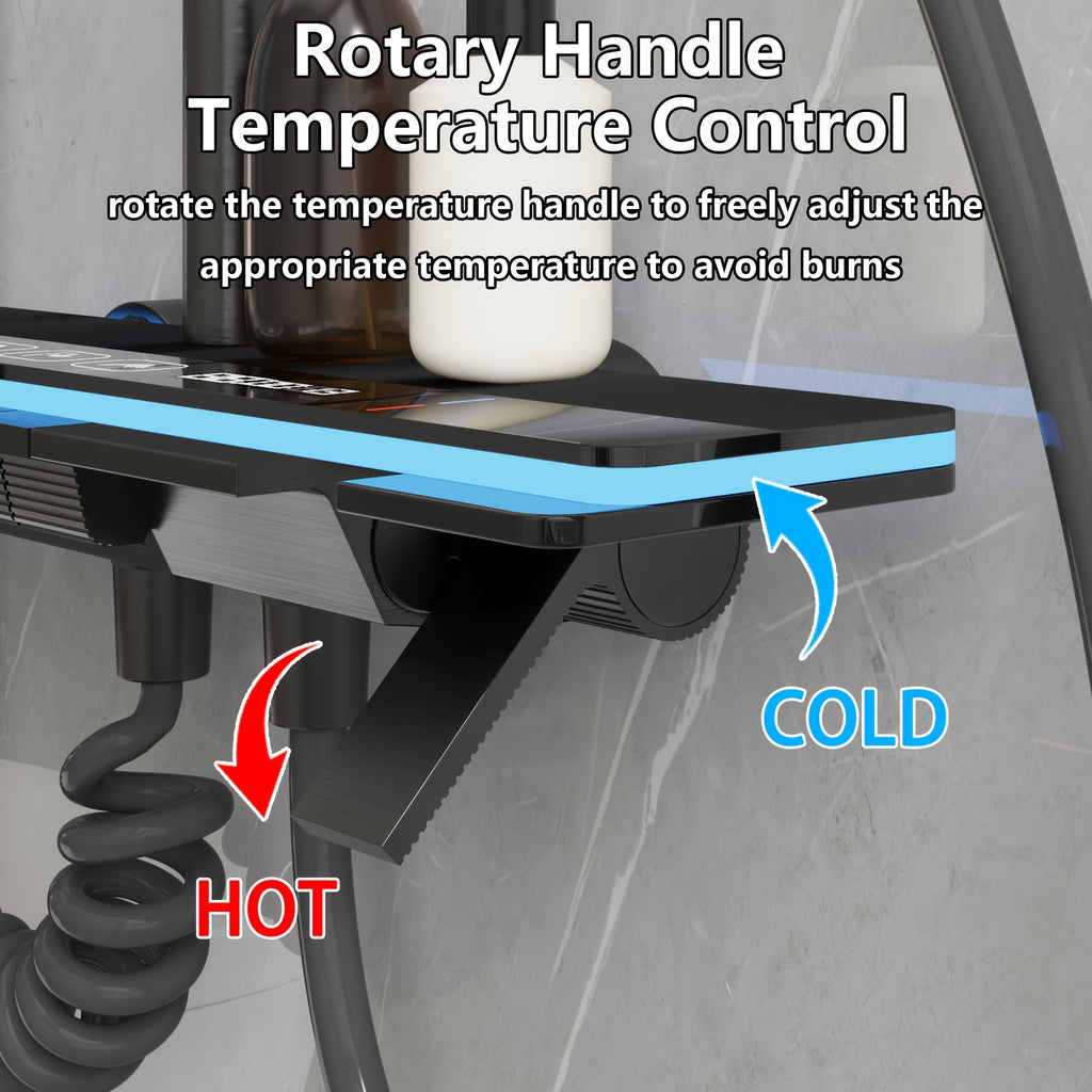 1Set Bathroom Shower System with 11.6'' Rain Showerhead, Hand Shower, Spray Gun And Water Fall Tub Spout, Gray Shower Set, 4-In-1 Shower Faucet Set, Faucet with Cold And Hot Water Mixer, Wall-Mounted Luxurious Exposed Shower Sets