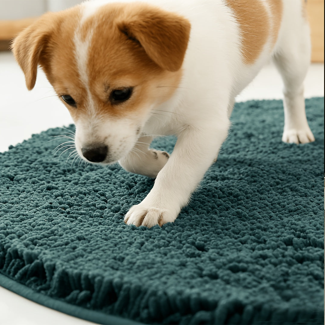 Semi-circular Dark Green Chenille Floor Mat, Thickened, Water-absorbing, And Anti-slip, Perfect for Entryway, Bathroom, And Toilet Area, As Well As A Splash Guard for Cat Litter Boxes In Households with Cats. Ideal for Holiday Gifts