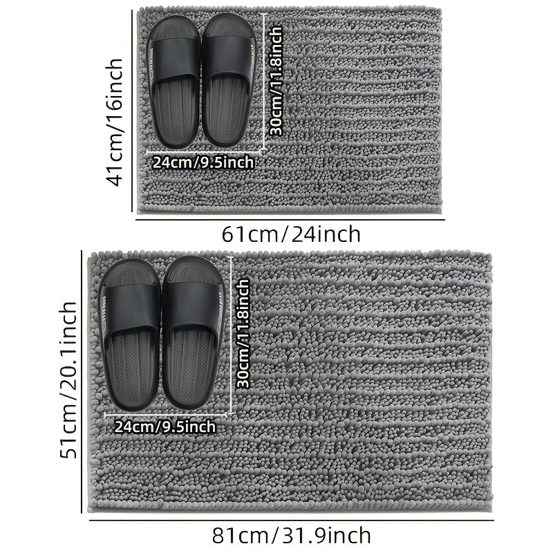 Non-Slip | Soft Absorbent 2pcs Non-Slip Chenille Bath Mat | 16*24 Inch + 20*32 Inch | Soft Absorbent Shower Rug for Bathtub, Toilet, Shower, Entryway - Machine Washable, Thick Cushioning, Quiet Step, Fits Small Bathrooms