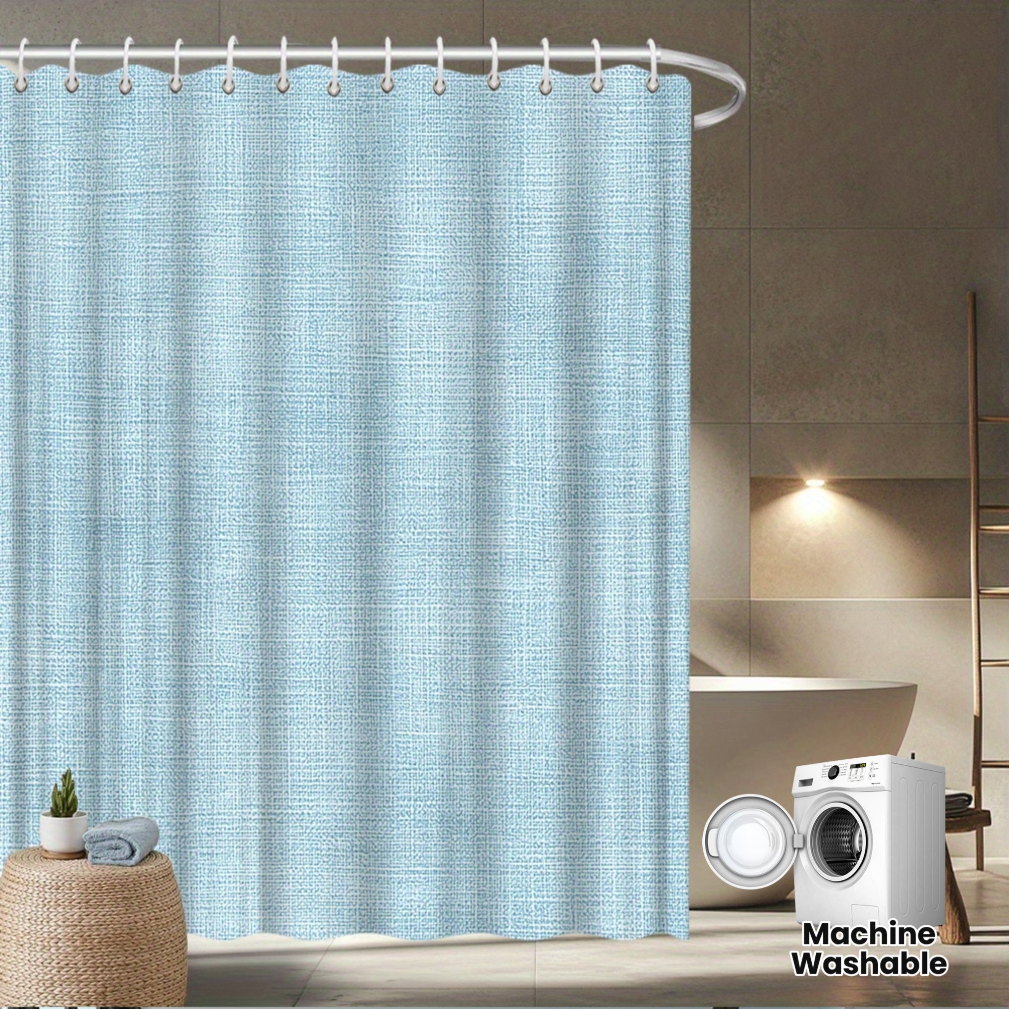 1pc Light Blue Linen Texture Shower Curtain - Textured with White Hanging Loops, Minimalist Modern Bathroom Decor in Soft Mint Green-Blue Tones, Light Blue Vertical Stripes Design, Machine Washable, Fits Bathtub (59x70. 8 to 90. 5x70. 8 Inches)