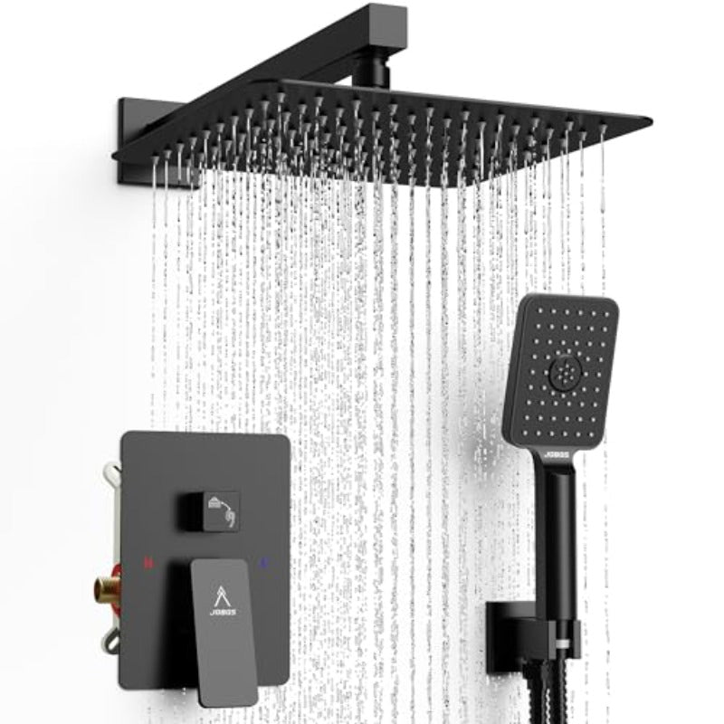 Rain Shower System 0IN Modern Brass Faucet Set With Vae and Diverter Shower Mixer With Handheld High Prure Square Rainf Shower Vae 0'' W Mount Matte Black