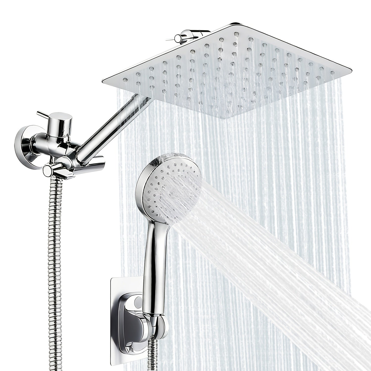 8\u002F12\u002F10-Inch High-Pressure Rain Shower Head & Handheld Shower Combo with Extension Arm - 5-In-1 Leak-Proof Bath\u002FShower System, Adjustable Height\u002FAngle Stand & Hose, Wall-Mounted