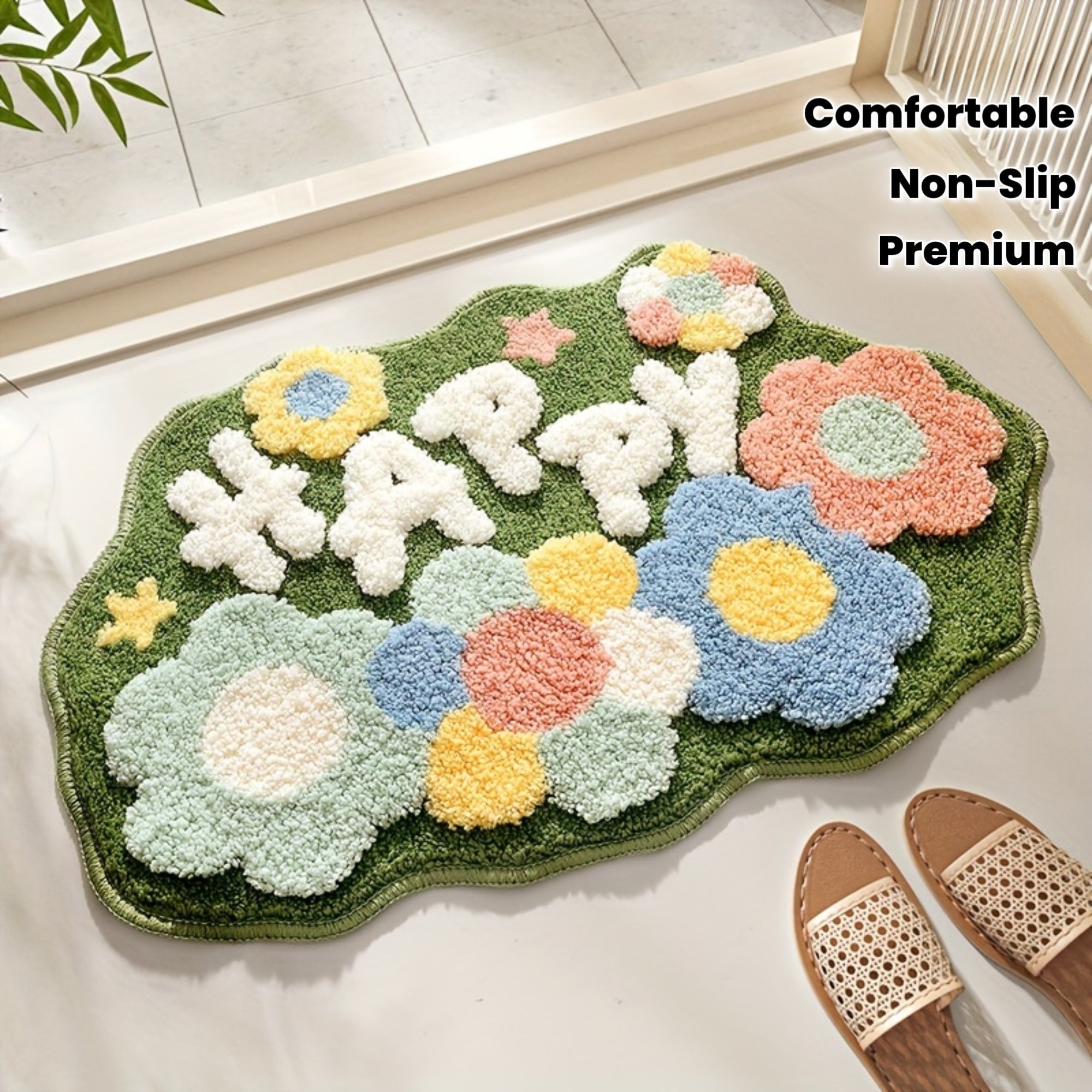 1pc Bathroom Rug Mat, Extra Soft Absorbent Premium Bath Rug, Non-Slip Comfortable Floral Bath Mat for Bathroom Floor, Sink, Bathtub, Shower Room, Spring Decor, Christmas Decoration Christmas Gift