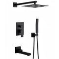 Copper Core Shatter-Resistant 3-Setting Shower System, Modern Matte Black Square Rainfall Shower Head with Handheld Sprayer, Tub Spout And Shower Valve Trim Kit, Durable Bathroom Shower Faucet Set