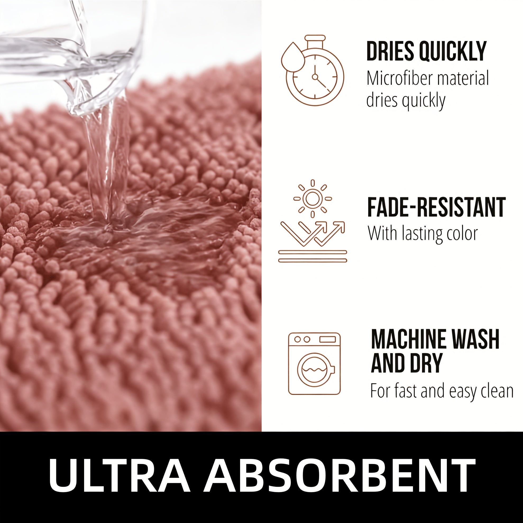 Non-Slip Water-Absorbing Semi-Circular Floor Mat Suitable for Entryway, Bath & - Chenille with TPR Backing, Machine Washable Soft Bean-Paste Pink for Pets, Families, Holiday Gifts, Thick Cushioned Floor