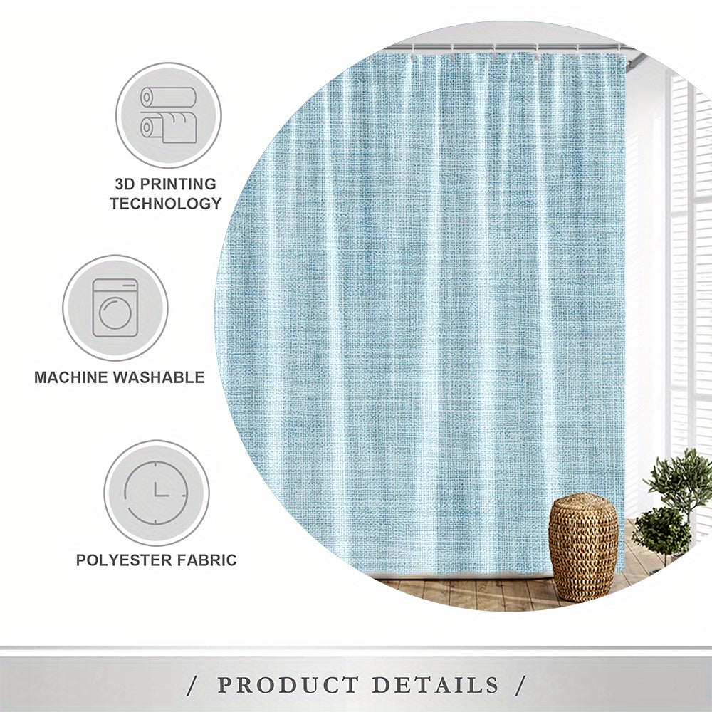 1pc Light Blue Linen Texture Shower Curtain - Textured with White Hanging Loops, Minimalist Modern Bathroom Decor in Soft Mint Green-Blue Tones, Light Blue Vertical Stripes Design, Machine Washable, Fits Bathtub (59x70. 8 to 90. 5x70. 8 Inches)