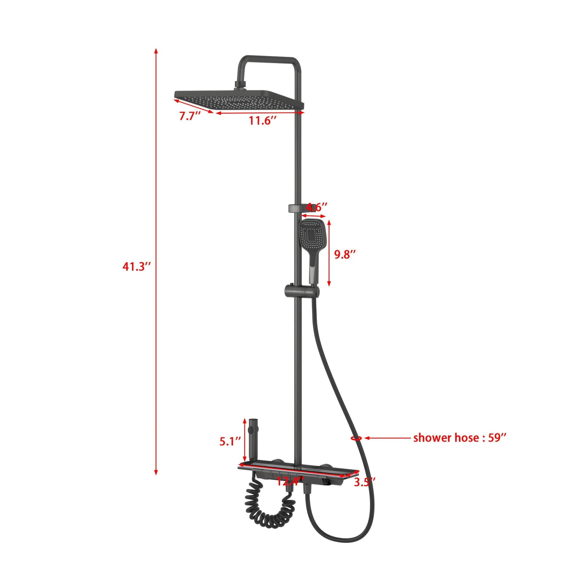 1Set Bathroom Shower System with 11.6'' Rain Showerhead, Hand Shower, Spray Gun And Water Fall Tub Spout, Gray Shower Set, 4-In-1 Shower Faucet Set, Faucet with Cold And Hot Water Mixer, Wall-Mounted Luxurious Exposed Shower Sets