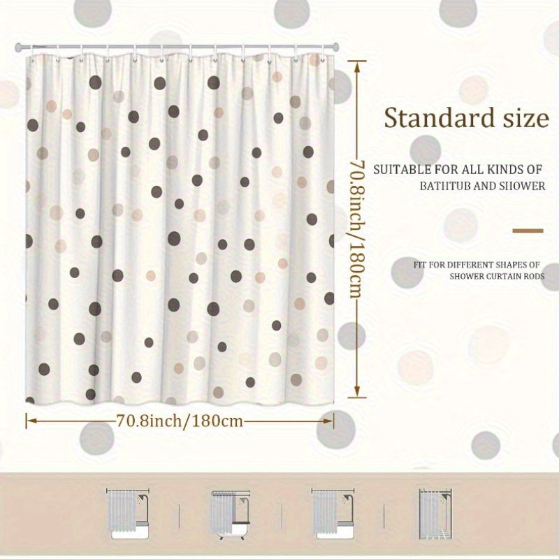 1pc Polka Dot Shower Curtain with Beige, Brown, and Gray Dots on Cream Background - Modern Minimalist Style, 12 Hooks, 70. 8x70. 8 Inches, Washable, Bathroom Decor, Shower Curtains for Bathroom