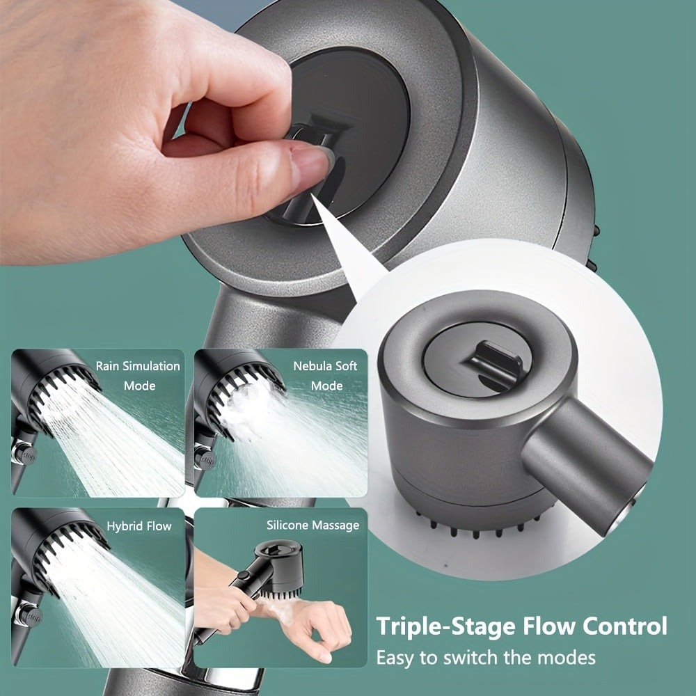 Sunset Town's New High-pressure Hand-held Shower Head with Filter-59 Inch Hose 3 Spray Modes 11 Replaceable Filters, Suitable for Hard Water, Wall Mounted, Hard Water Solutions| Modern Shower Design| Durable Structure,for Shower Use Only