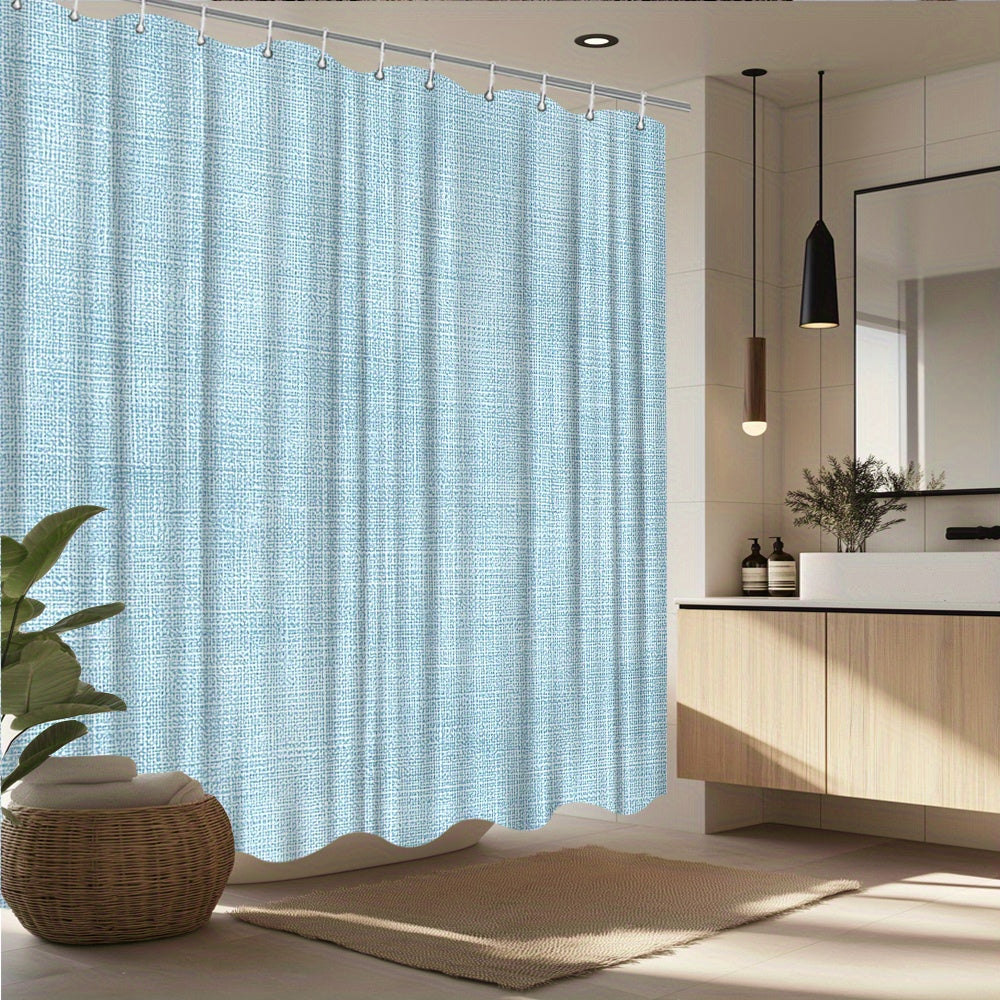 1pc Light Blue Linen Texture Shower Curtain - Textured with White Hanging Loops, Minimalist Modern Bathroom Decor in Soft Mint Green-Blue Tones, Light Blue Vertical Stripes Design, Machine Washable, Fits Bathtub (59x70. 8 to 90. 5x70. 8 Inches)