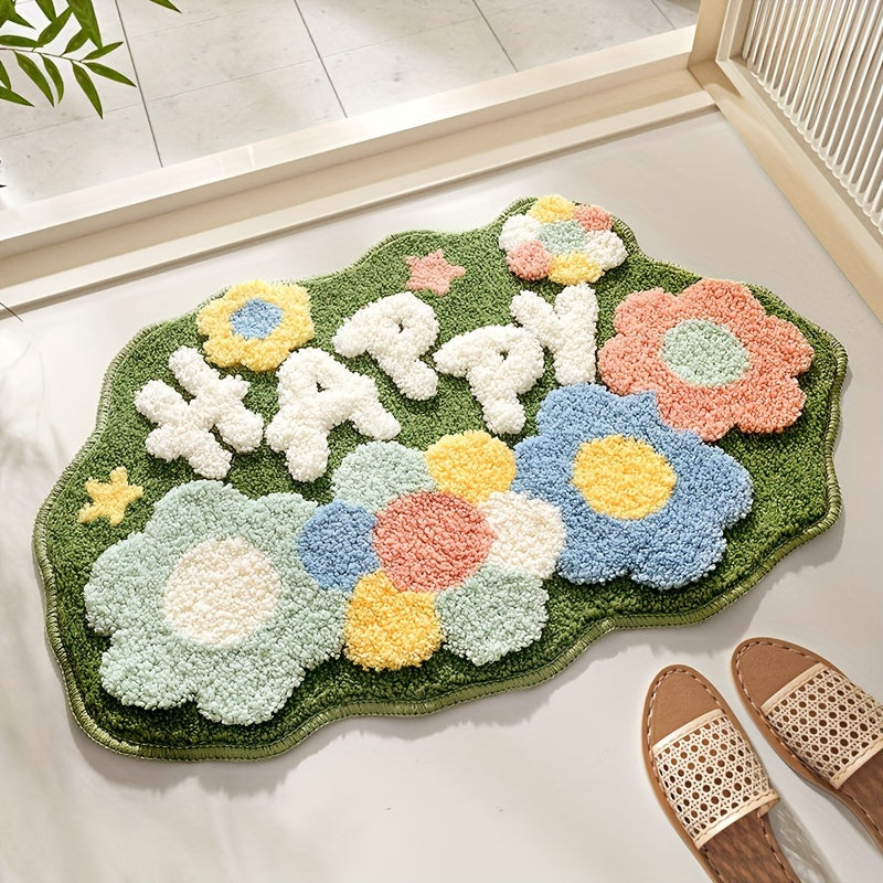 1pc Bathroom Rug Mat, Extra Soft Absorbent Premium Bath Rug, Non-Slip Comfortable Floral Bath Mat for Bathroom Floor, Sink, Bathtub, Shower Room, Spring Decor, Christmas Decoration Christmas Gift