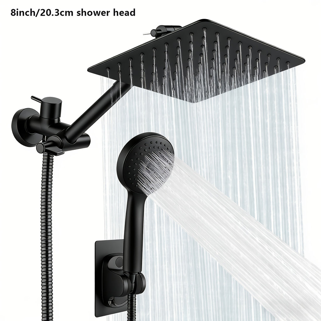 8\u002F12\u002F10-Inch High-Pressure Rain Shower Head & Handheld Shower Combo with Extension Arm - 5-In-1 Leak-Proof Bath\u002FShower System, Adjustable Height\u002FAngle Stand & Hose, Wall-Mounted