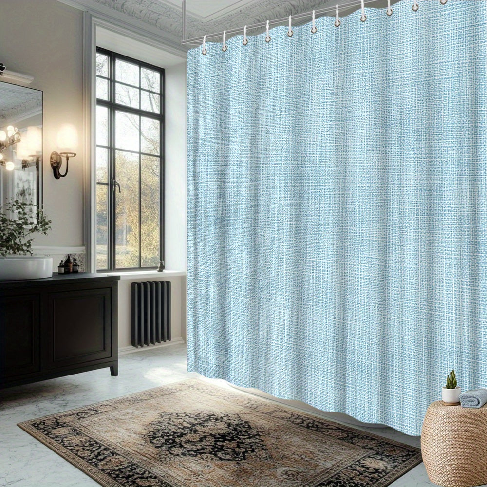 1pc Light Blue Linen Texture Shower Curtain - Textured with White Hanging Loops, Minimalist Modern Bathroom Decor in Soft Mint Green-Blue Tones, Light Blue Vertical Stripes Design, Machine Washable, Fits Bathtub (59x70. 8 to 90. 5x70. 8 Inches)