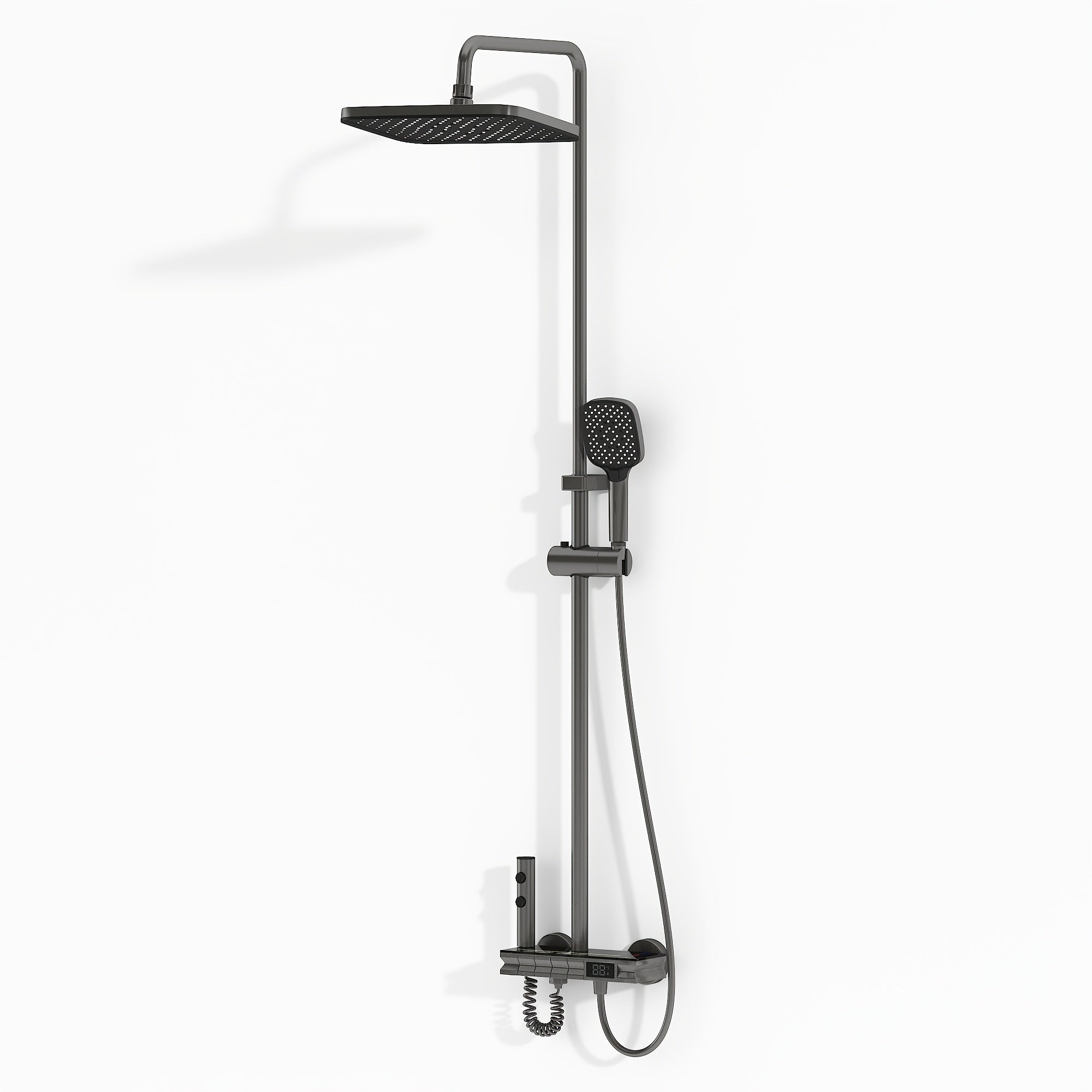 1Set Bathroom Shower System with 10.8''Rain Showerhead, Handheld, Spray Gun And Water Fall Tub Spout, Gray Shower Set, 4-In-1 Shower Faucet Set, Faucet with Cold And Hot Water Mixer, Wall Mount Luxurious Exposed Shower Sets