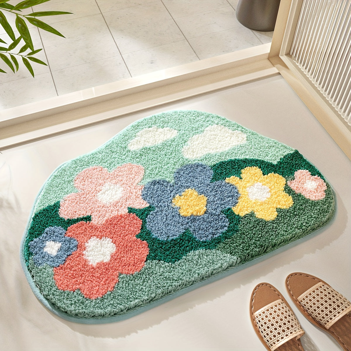 1pc Bathroom Rug Mat, Extra Soft Absorbent Premium Bath Rug, Non-Slip Comfortable Floral Bath Mat for Bathroom Floor, Sink, Bathtub, Shower Room, Spring Decor, Christmas Decoration Christmas Gift