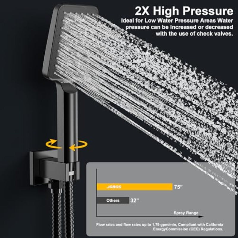 Rain Shower System 0IN Modern Brass Faucet Set With Vae and Diverter Shower Mixer With Handheld High Prure Square Rainf Shower Vae 0'' W Mount Matte Black