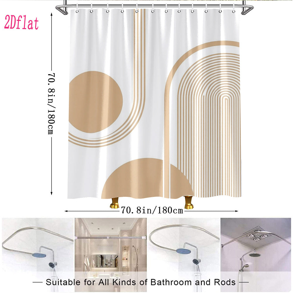 1pc a Minimalist Beige Abstract Geometric Shower Curtain, Made of Polyester Fabric, Designed for Bathroom Decor. It Comes with 12 Hooks And Measures 70.8 by 70.8 Inches