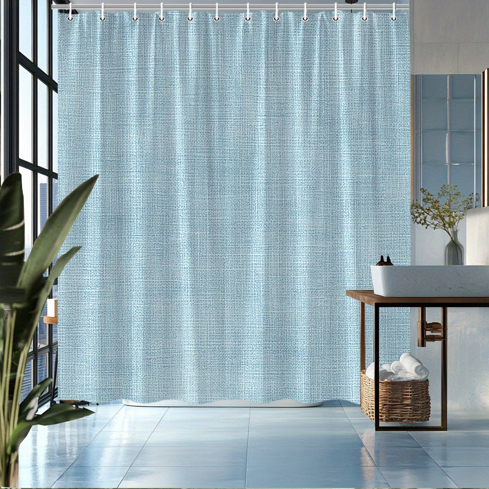 1pc Light Blue Linen Texture Shower Curtain - Textured with White Hanging Loops, Minimalist Modern Bathroom Decor in Soft Mint Green-Blue Tones, Light Blue Vertical Stripes Design, Machine Washable, Fits Bathtub (59x70. 8 to 90. 5x70. 8 Inches)