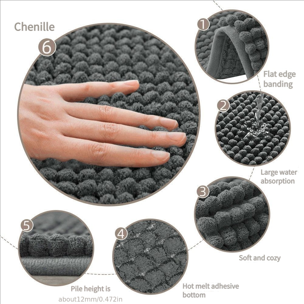Non-Slip | Soft Absorbent 2pcs Non-Slip Chenille Bath Mat | 16*24 Inch + 20*32 Inch | Soft Absorbent Shower Rug for Bathtub, Toilet, Shower, Entryway - Machine Washable, Thick Cushioning, Quiet Step, Fits Small Bathrooms