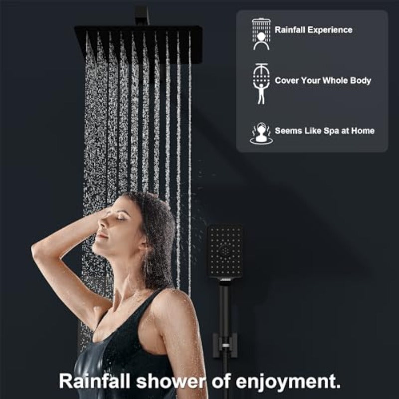 Rain Shower System 0IN Modern Brass Faucet Set With Vae and Diverter Shower Mixer With Handheld High Prure Square Rainf Shower Vae 0'' W Mount Matte Black